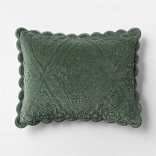 Winter Blooms Pine Green Quilted 100% Organic Cotton Velvet Kids Pillow Sham