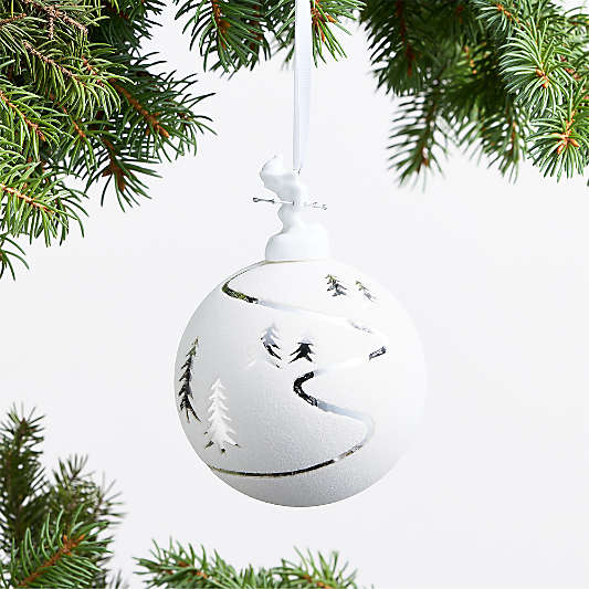 Alpine Skier Silver Glass Ball Christmas Tree Ornament
