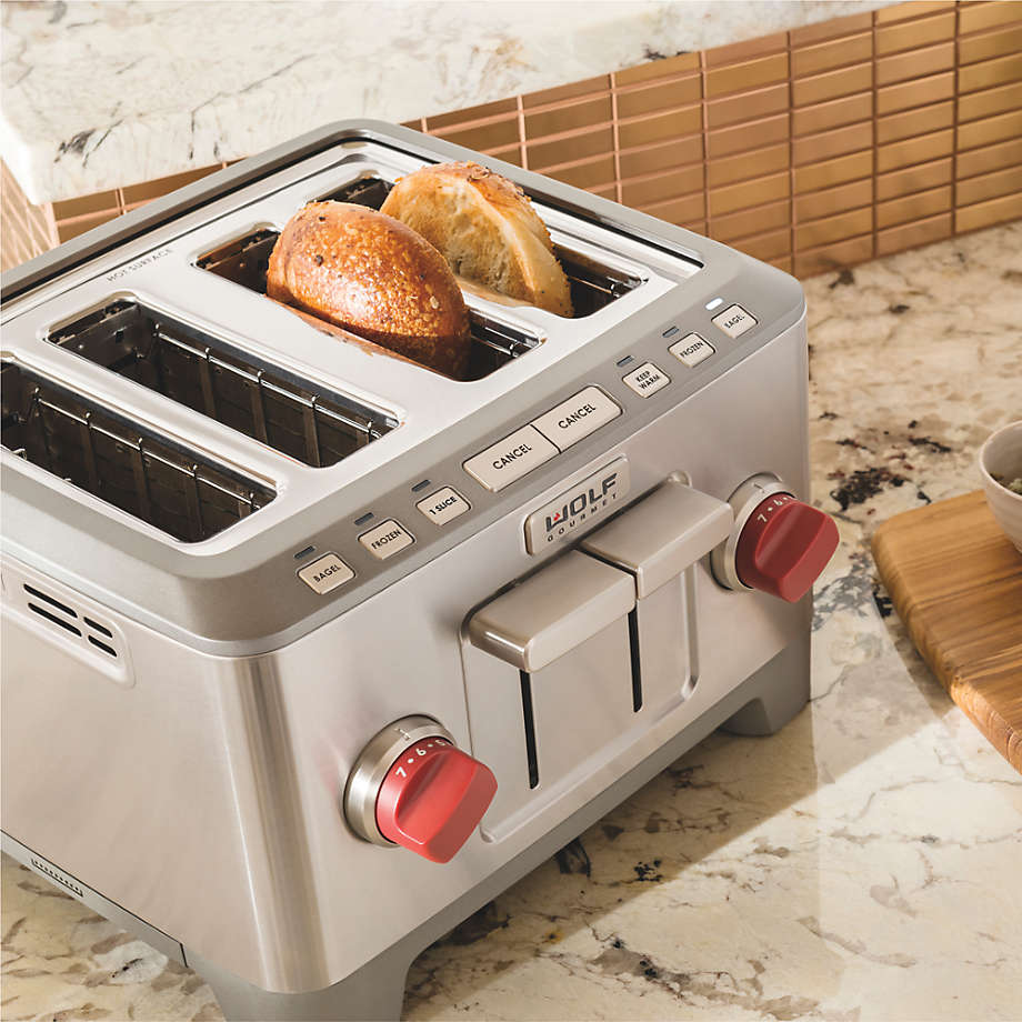 Wolf Gourmet 4 Slice Stainless Steel Red Knob Toaster