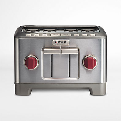 View Wolf Gourmet 4-Slice Toaster with 1-Slice Toasting and Red Knobs details