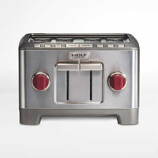 Wolf Gourmet 4-Slice Toaster with 1-Slice Toasting and Red Knobs