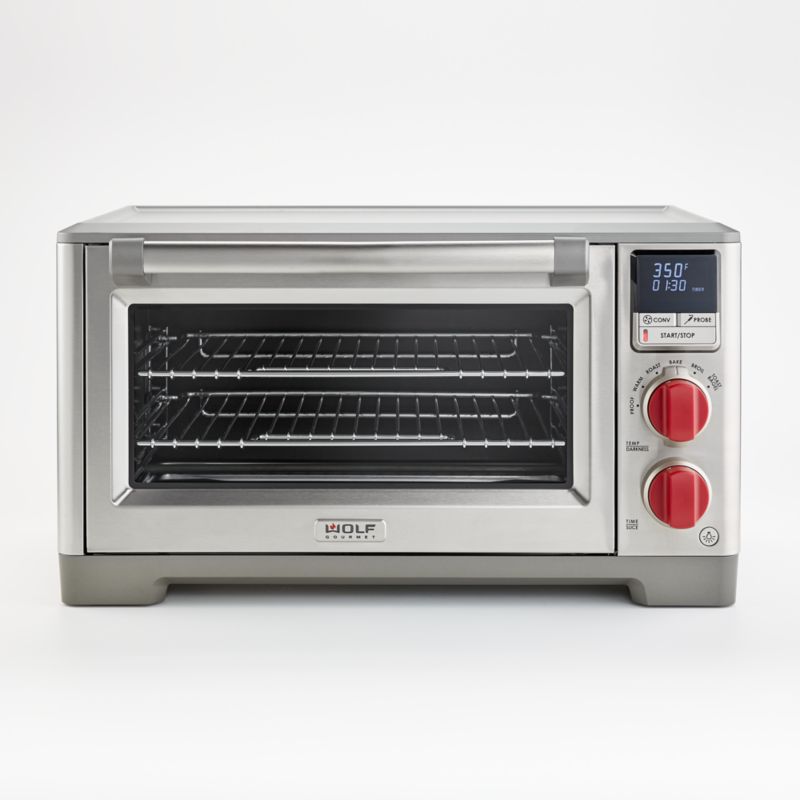  Wolf Gourmet Elite Digital Countertop Convection Toaster Oven  with Temperature Probe, Stainless Steel and Red Knobs (WGCO150S): Home &  Kitchen