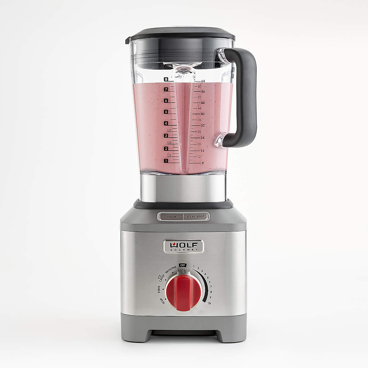  Wolf Gourmet High-Performance Blender, 64 oz Jar, 4 program  settings, 12.5 AMPS, Blends Food, Shakes and Smoothies, Red Knob, Stainless  Steel (WGBL100S): Home & Kitchen