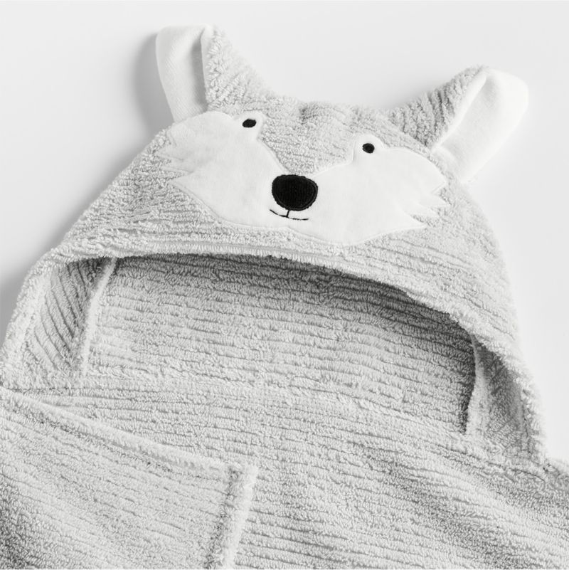 Wolf Light Grey Organic Cotton Hooded Kids Towel - image 4 of 6