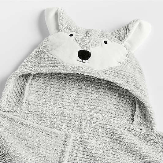 Wolf Light Grey Organic Cotton Hooded Kids Towel