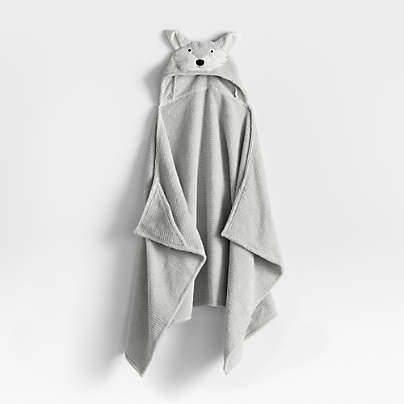 Wolf Light Grey Organic Cotton Hooded Kids Towel