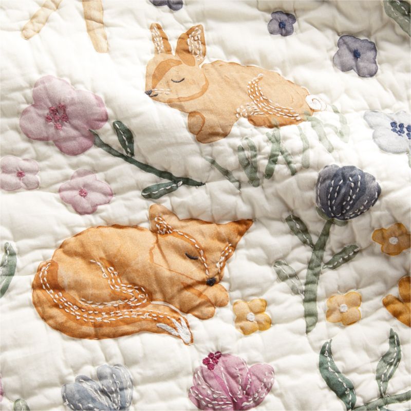 Wonderland Prairie Embroidered Organic Cotton Voile Baby Crib Quilt - image 9 of 13