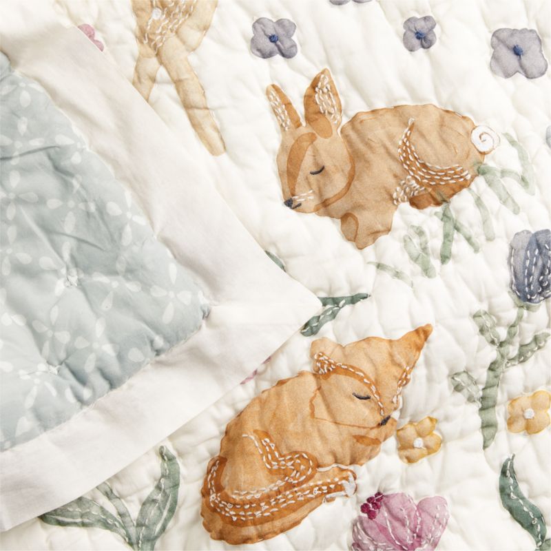 Wonderland Prairie Embroidered Organic Cotton Voile Baby Crib Quilt - image 8 of 13