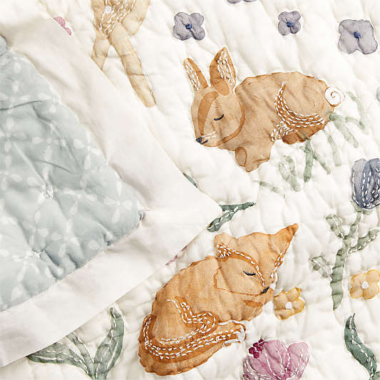 Wonderland Prairie Embroidered Organic Cotton Voile Baby Crib Quilt Bedding Set