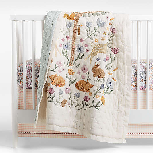 Wonderland Prairie Embroidered Organic Cotton Voile Baby Crib Quilt