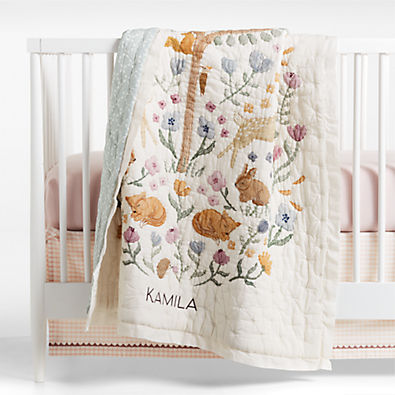 View Wonderland Prairie Embroidered 100% Organic Cotton Voile Baby Crib Quilt details