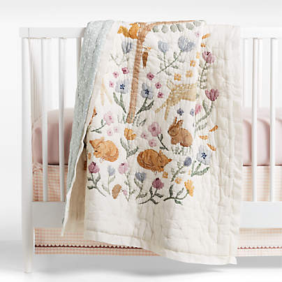 Wonderland Prairie Embroidered Organic Cotton Voile Baby Crib Quilt