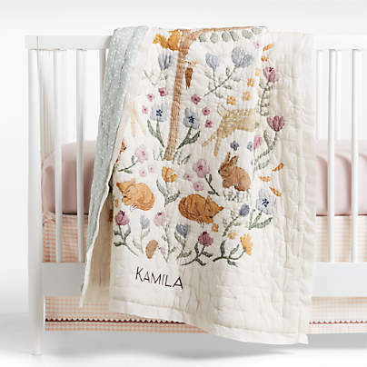 Wonderland Prairie Embroidered 100% Organic Cotton Voile Baby Crib Quilt