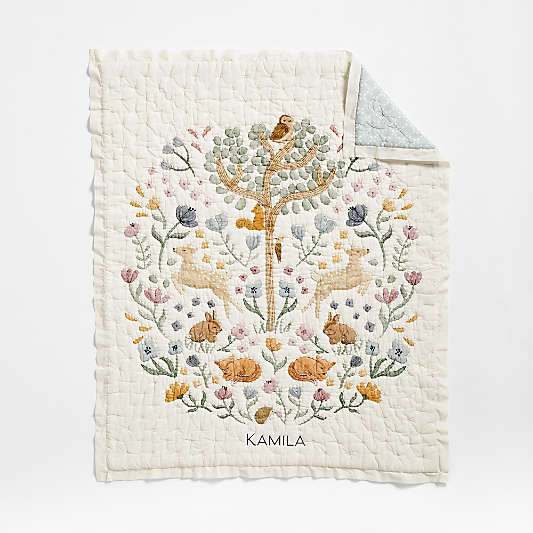 Wonderland Prairie Embroidered Organic Cotton Voile Baby Crib Quilt