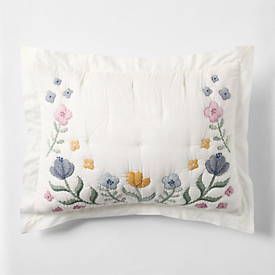 View Wonderland Prairie Embroidered Organic Cotton Voile Kids Pillow Sham details