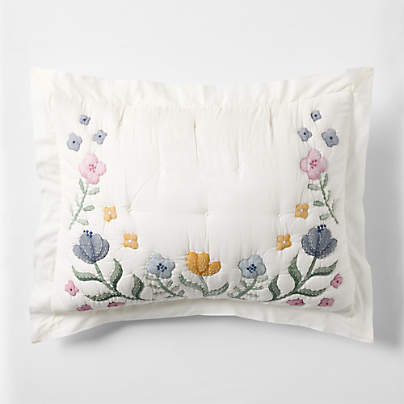 Wonderland Prairie Embroidered Organic Cotton Voile Kids Pillow Sham