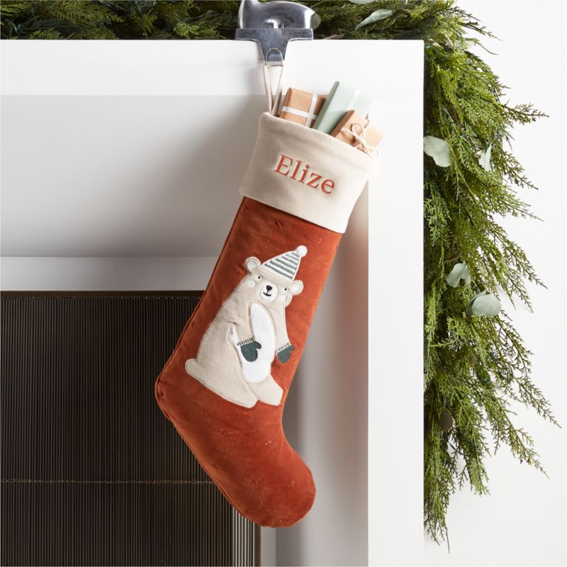 Wonderland Velvet Almond Brown Bear Kids Christmas Stocking - image 0 of 12