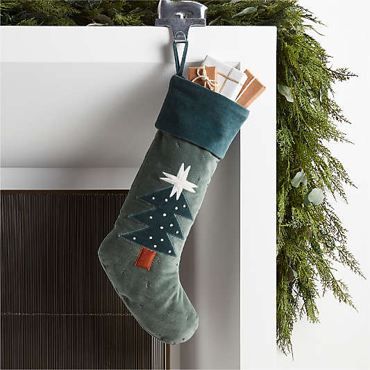 Wonderland Velvet Green Tree Kids Christmas Stocking