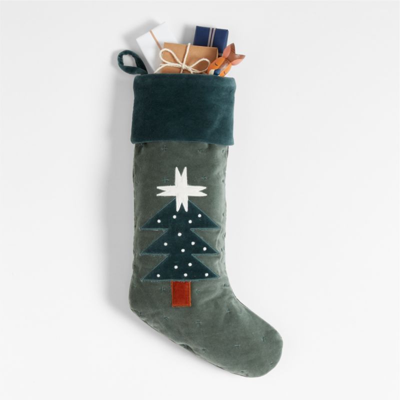 Wonderland Velvet Green Tree Kids Christmas Stocking - image 2 of 7