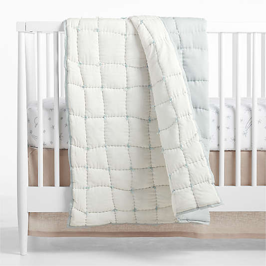 Wonky Grid Light Blue Baby Crib Quilt