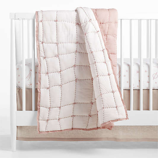 Wonky Grid Light Pink Baby Crib Quilt