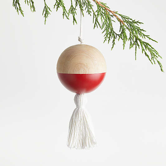 Wood Ball with White Tassel Christmas Ornament