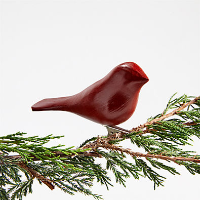 View Red Wood Bird Christmas Tree Ornament Clip details