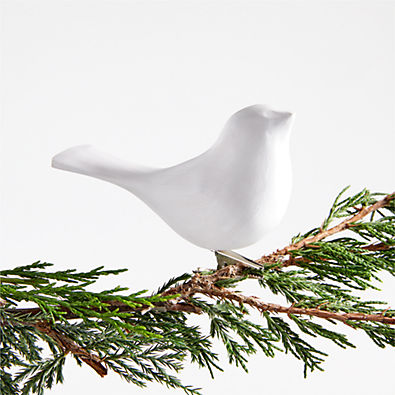 View White Wood Bird Christmas Tree Ornament Clip details