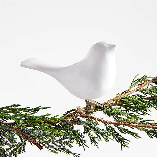 White Wood Bird Christmas Tree Ornament Clip