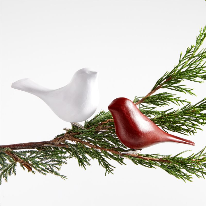 White Wood Bird Christmas Tree Ornament Clip - image 1 of 10