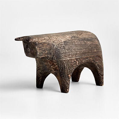 View Black Wood Bull Sculpture 10" details