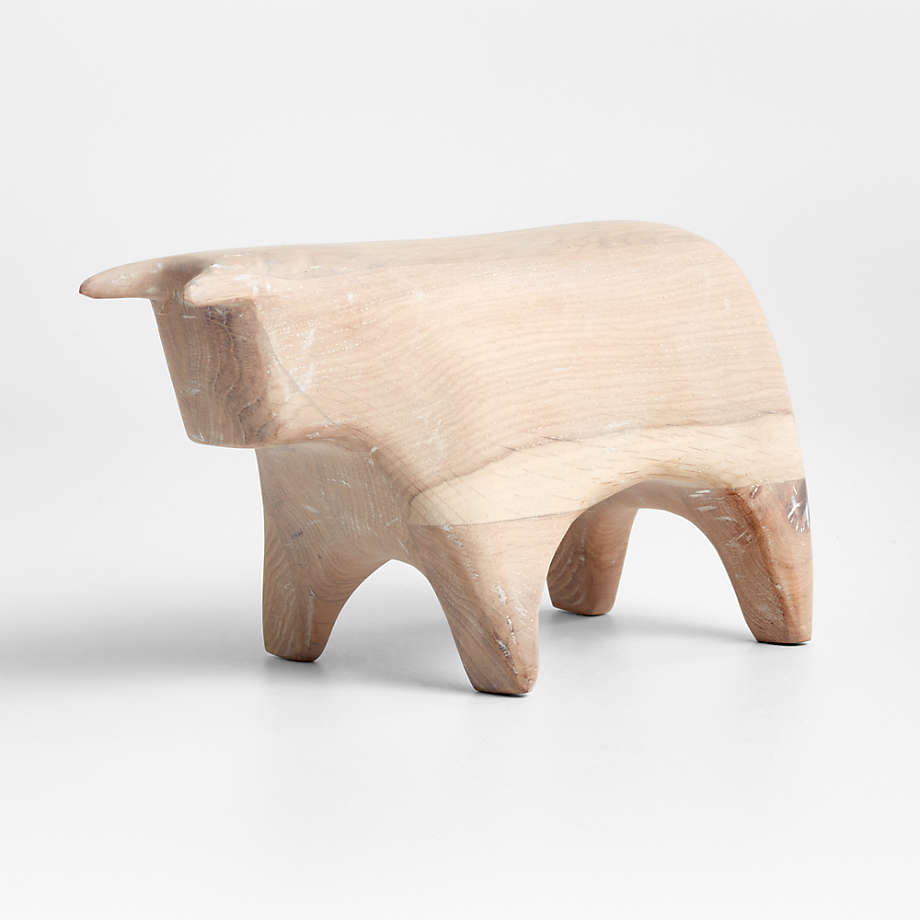 Crate&Barrel White Wood Bull Sculpture