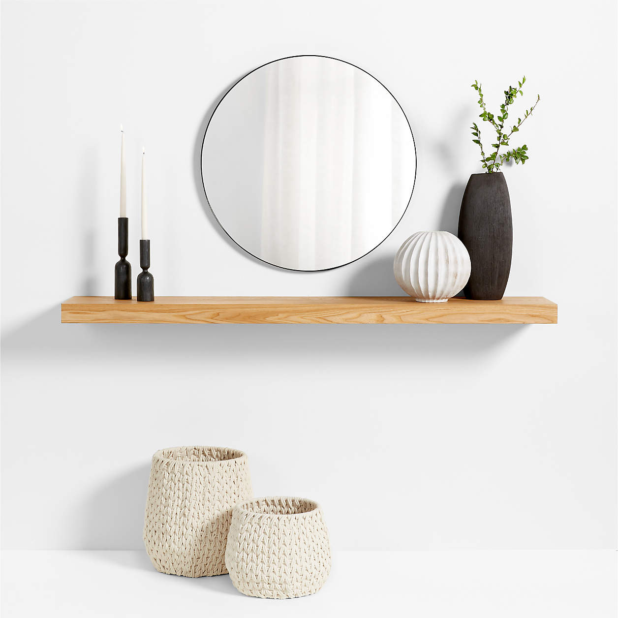 Natural Elm Wood Floating Shelf 66" Crate & Barrel