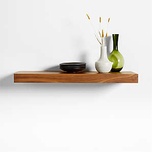 Whitewashed Torched Wood Wall Mounted 2-Tier Floating Shelf Rack