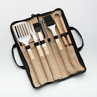 View Wood-Handled 9-Piece Barbecue Tool Set details