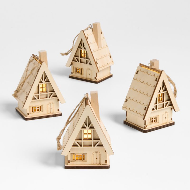 Wood House Christmas Ornaments, Set of 4 - image 0 of 3