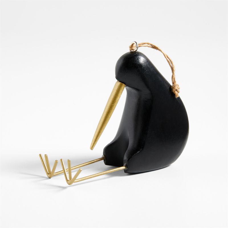 Black Wood Kiwi Bird Christmas Tree Ornament Crate & Barrel