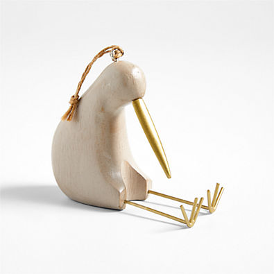 View White Wood Kiwi Bird Christmas Tree Ornament details