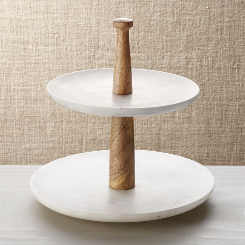 Wood Marble 2-Tier Server Reviews Crate  Barrel