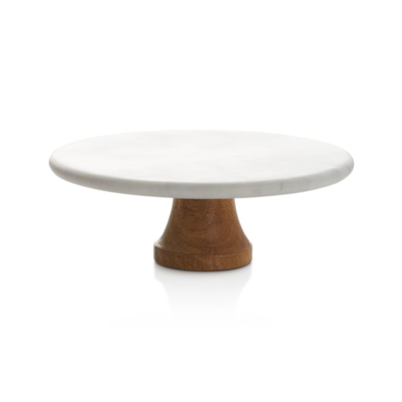 Wood Marble Pedestal Cake Stand