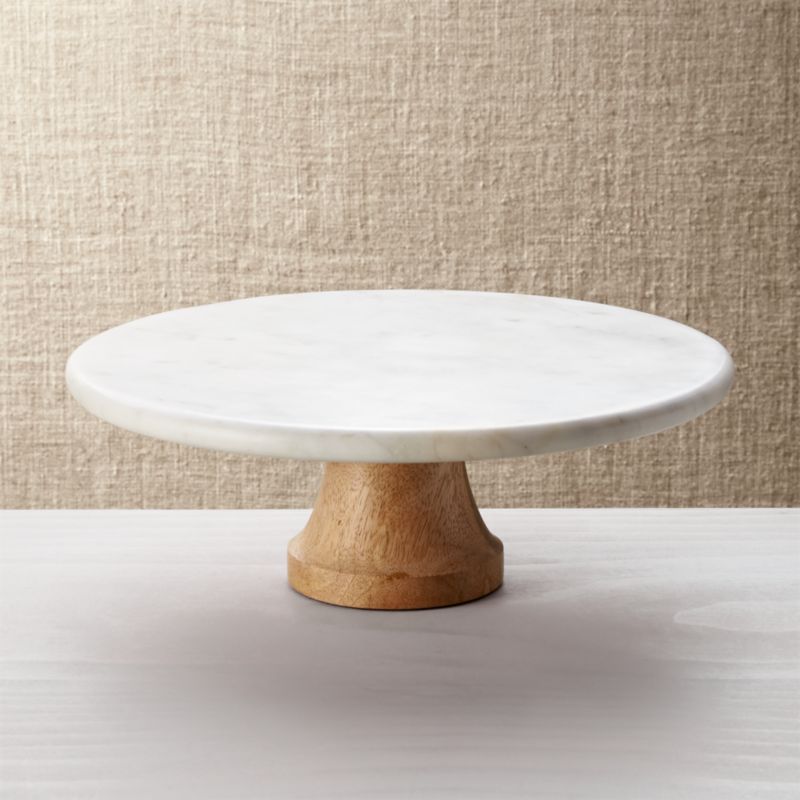 Wood Marble Pedestal Cake Stand + Reviews | Crate & Barrel