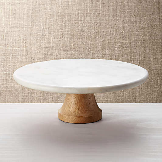 Wood Marble Pedestal Cake Stand