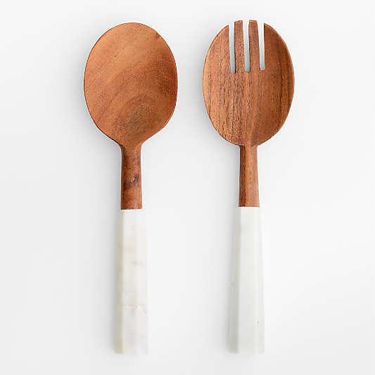 Wood and Marble Salad Servers, Set of 2