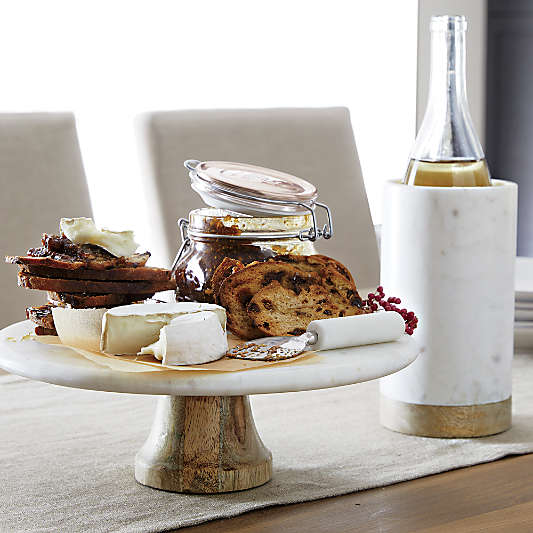 Wood Marble Pedestal Cake Stand