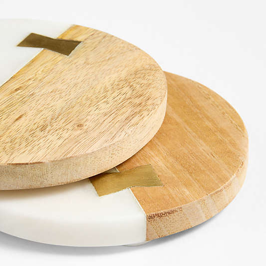 Wood and Marble Coasters, Set of 4