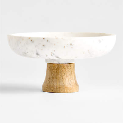 Wood and Marble Footed Fruit Bowl