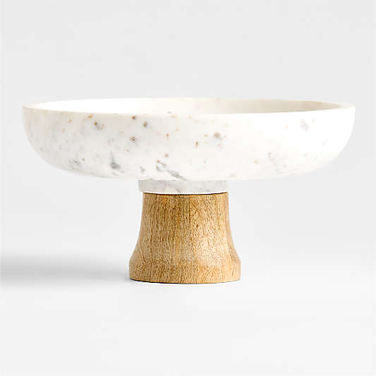 Wood and Marble Footed Fruit Bowl