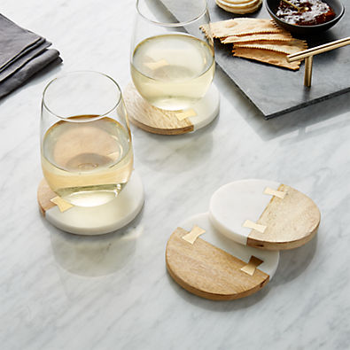 View Wood and Marble Coasters, Set of 4 details