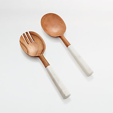 View Wood and Marble Salad Servers, Set of 2 details