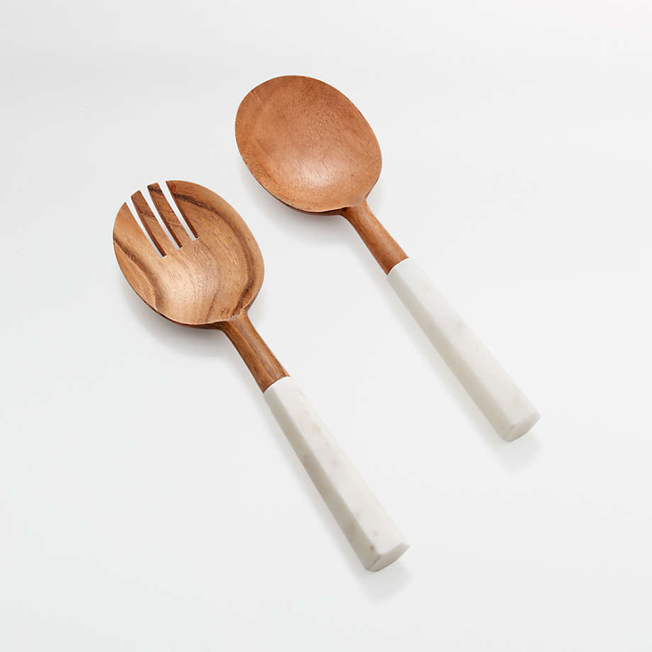 Wood and Marble Salad Servers, Set of 2 + Reviews | Crate & Barrel